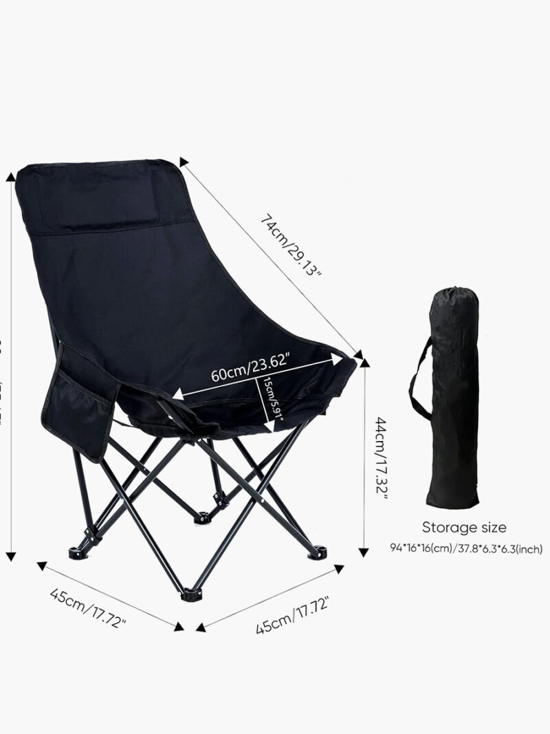 Scaun de camping, reglabil, pliabil, cu spătar înalt, tapițat cu buzunar lateral - imagine 3
