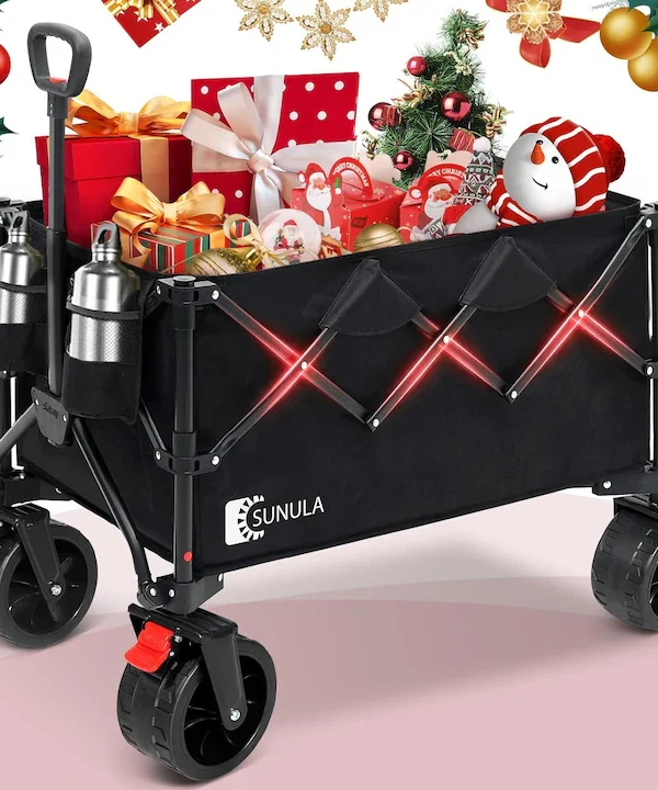 Carucior Transport Pliabil Sunula cu Roti Mari si Frana, Usor de Manevrat, Ideal pentru Plaja, Camping si Gradina