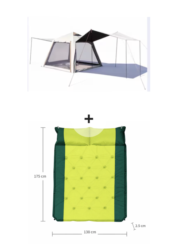 Cort Gonflabil Camping 220x220 cm cu Copertina, Impermeabil 5000mm, Protectie UV UPF, Montare Rapida cu Pompa, Cort Familie 2-4 Persoane Outdoor + Saltea Gonflabila Outdoor pentru Camping si Drumetii, 2 Persoane, cu Perna Integrata si Design Compact 175 cm x 130 cm