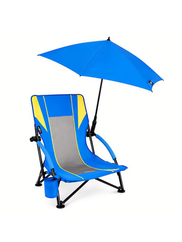 Scaun pliabil OutdoorPro cu umbrelă UPF 50+, rotativă 360°, suport pahar - 2026